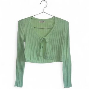 Light Green Ribbed Tie-Front Crop Top